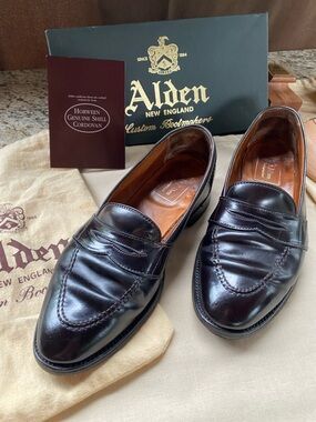 Alden Men’s Penny Loafers in Dark Burgundy Shell Cordovan